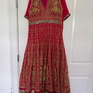 Elegant Red and Gold Embroidered Kurta gown